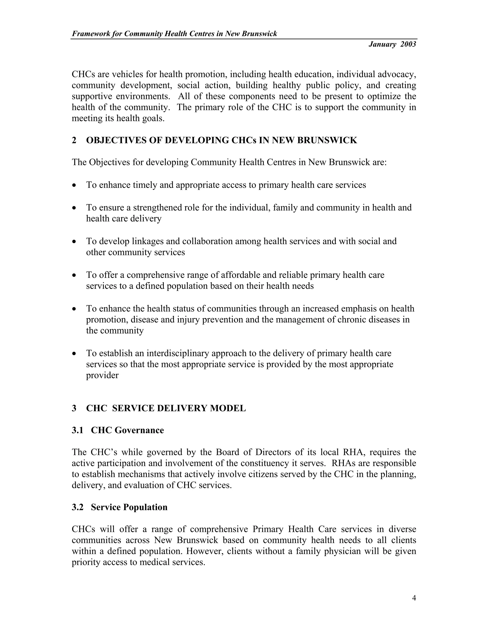 The Nb Community Health Centers Framework