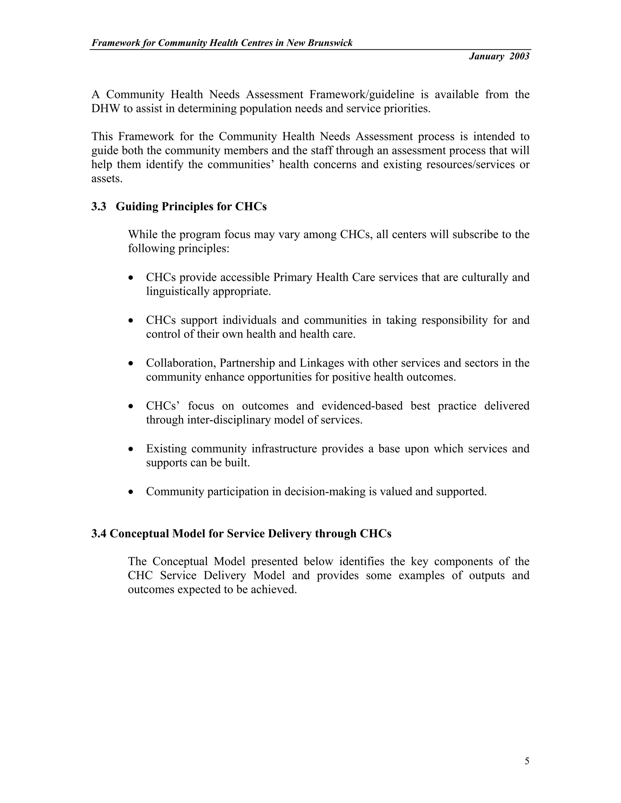 The Nb Community Health Centers Framework