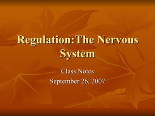 Regulation:The Nervous System Class Notes September 26, 2007 