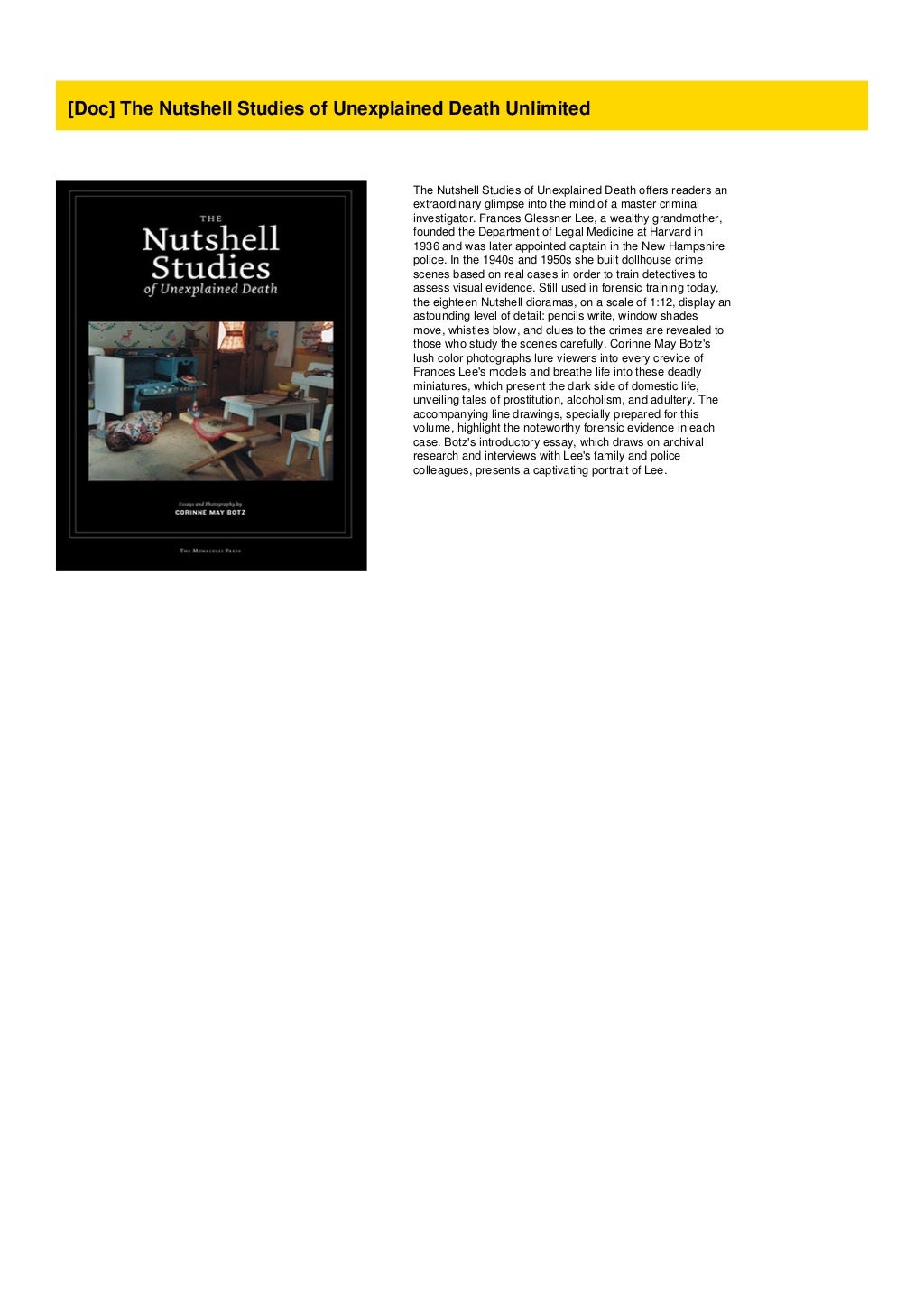 [Doc] The Nutshell Studies of Unexplained Death Unlimited