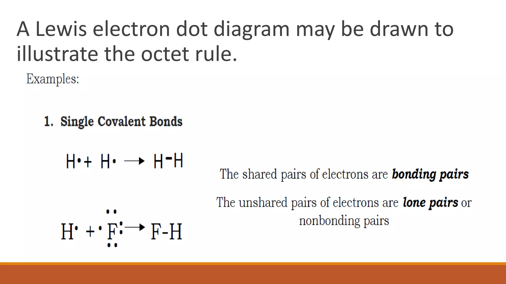 A Lewis electron dot diagram may be drawn to
illustrate the octet rule.
