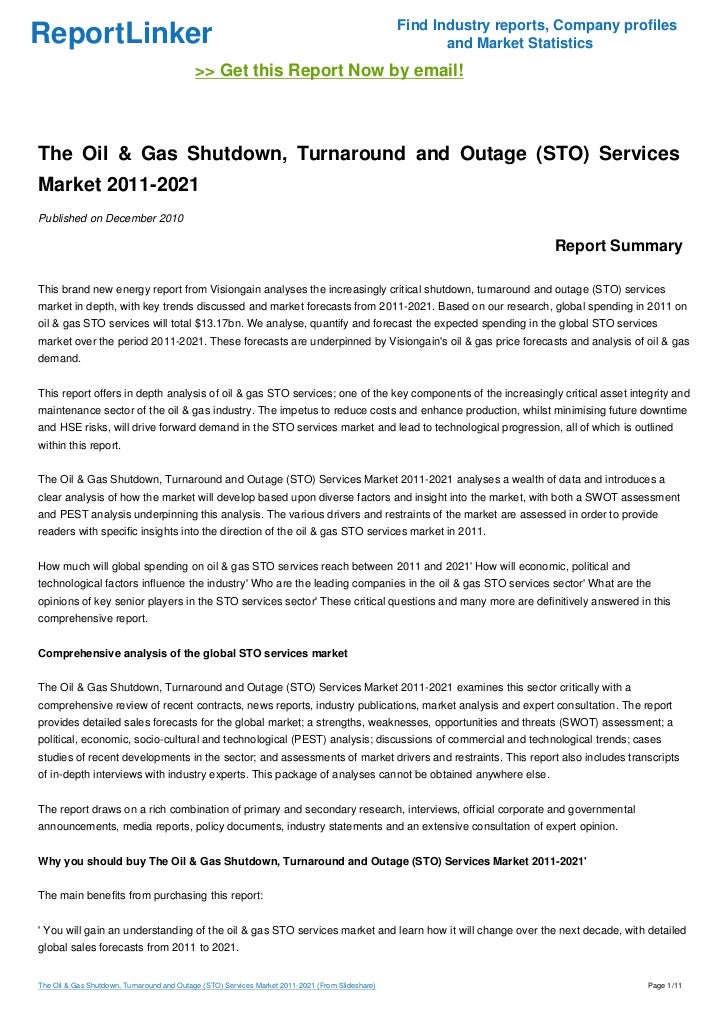 The Oil & Gas Shutdown, Turnaround and Outage (STO) Services Market
