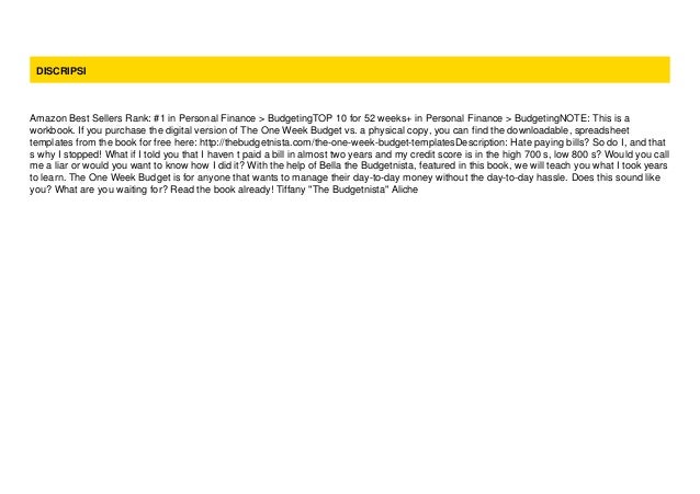 Pdf/ePub The One Week Budget: Learn to Create Your Money Management…