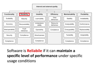Software is Reliabile if it can maintain a
specific level of performance under specific
usage conditions
 