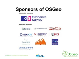 Sponsors of OSGeo
2013-04-25 | OSGeo 2013. All rights reserved
 
