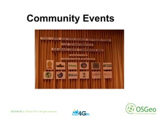Community Events
2013-04-25 | OSGeo 2013. All rights reserved
 