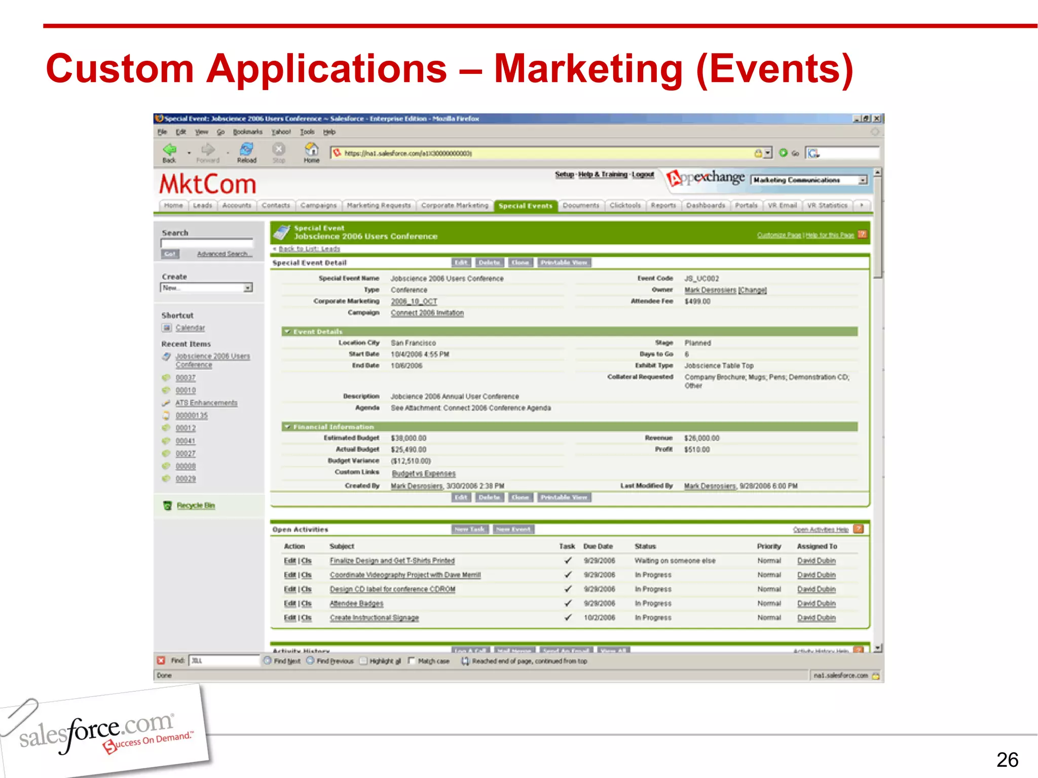 Custom Applications – Marketing (Events) 