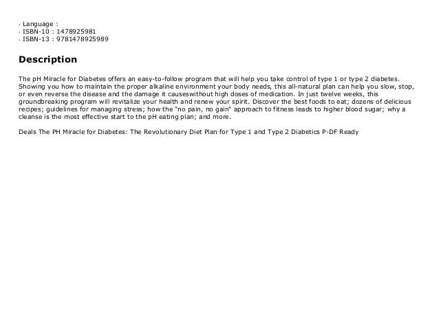 Deals The Ph Miracle For Diabetes The Revolutionary Diet Plan For