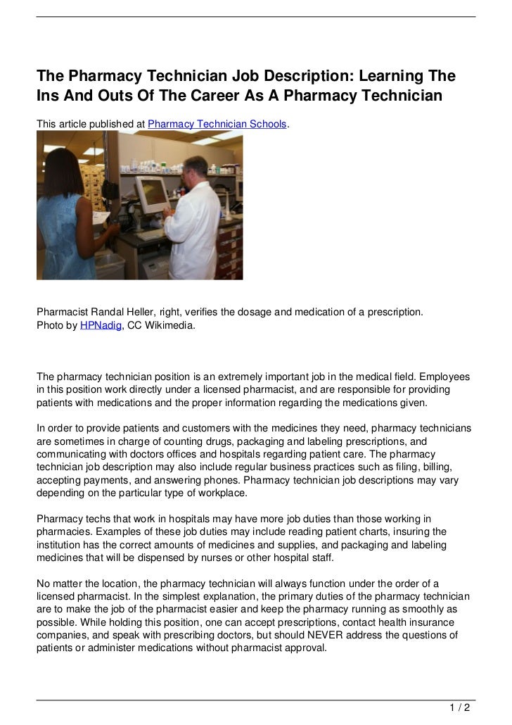 The Pharmacy Technician Job Description Learning The Ins And Outs …