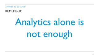 3. When to do what?	


REMEMBER:	


Analytics alone is 
not enough	

30

 