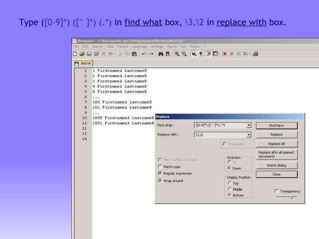 The Power of Regular Expression: use in notepad++ | PPT | Programming ...
