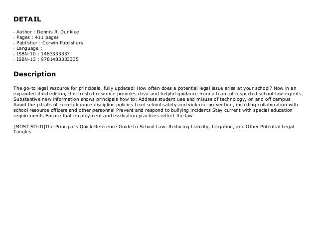 Most Sold The Principal S Quick Reference Guide To School Law Reduc