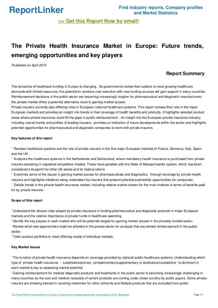 The Private Health Insurance Market in Europe Future trends, emerging