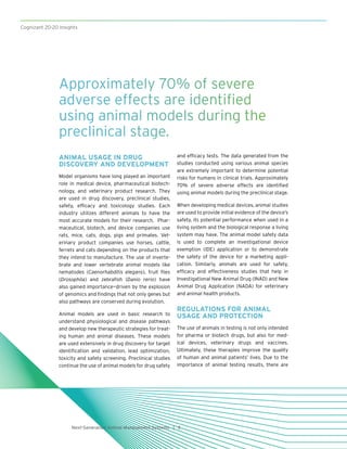 Cognizant 20-20 Insights
2Next-Generation Animal Management Systems |
ANIMAL USAGE IN DRUG
DISCOVERY AND DEVELOPMENT
Model...