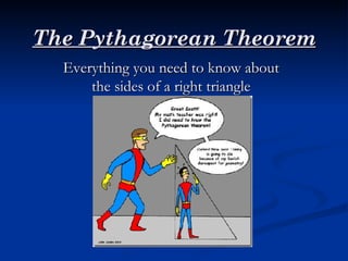 The Pythagorean Theorem Everything you need to know about the sides of a right triangle 