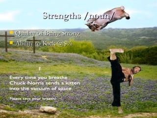 Strengths /noun/ Quality of Being Strong Ability to Kick @$% 