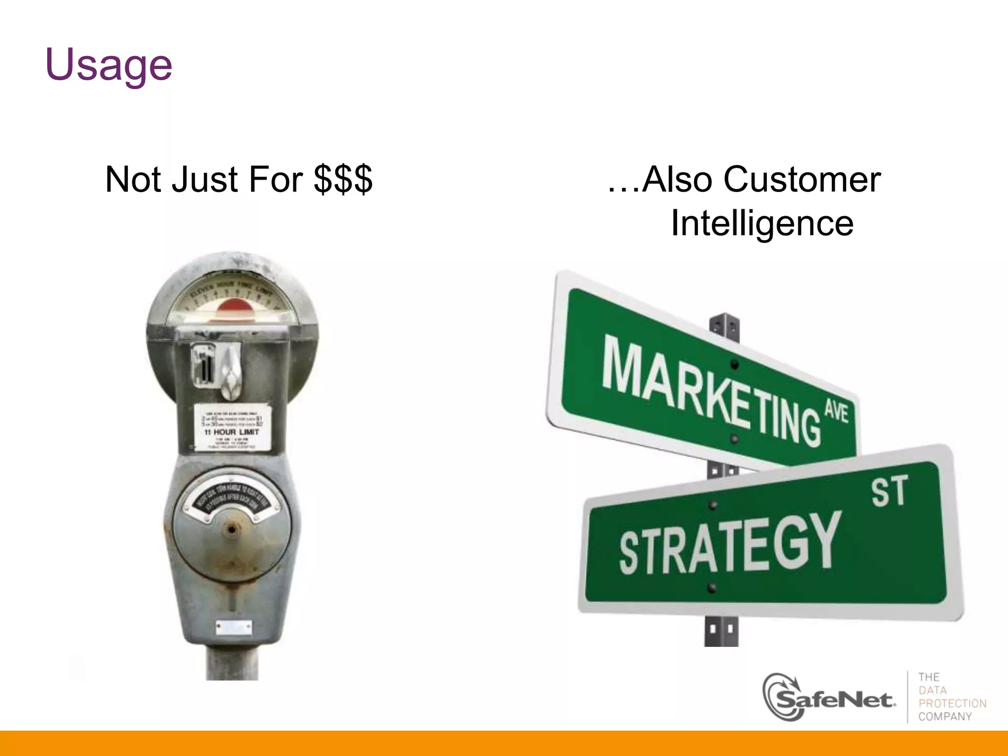 Usage

  Not Just For $$$   …Also Customer
                       Intelligence
 