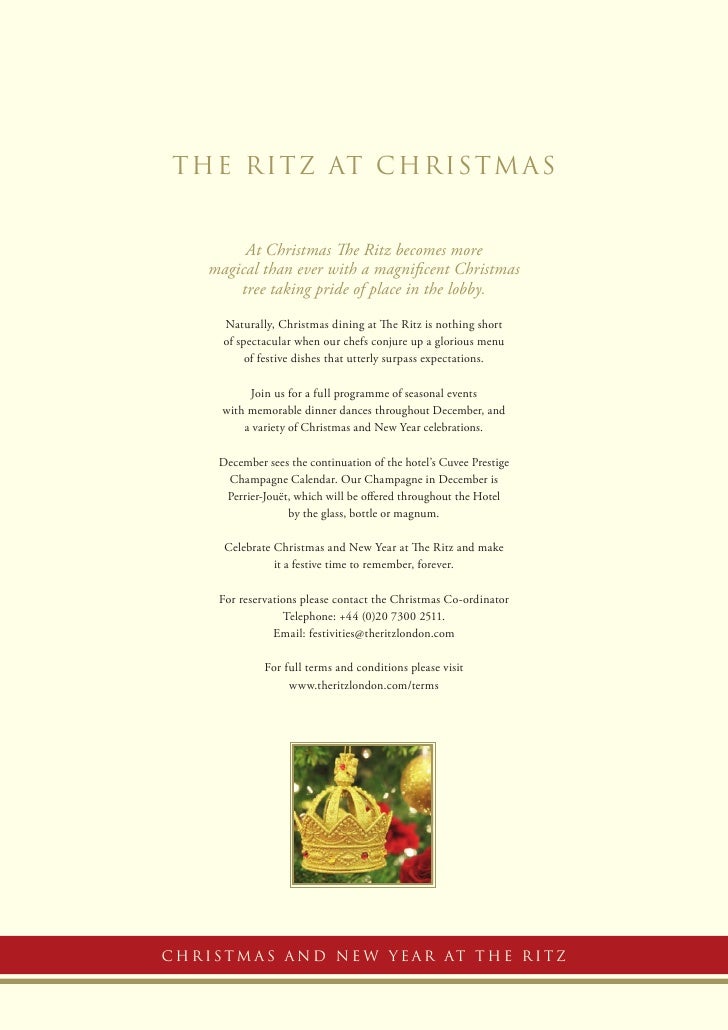 The Ritz London Christmas Menu 2009
