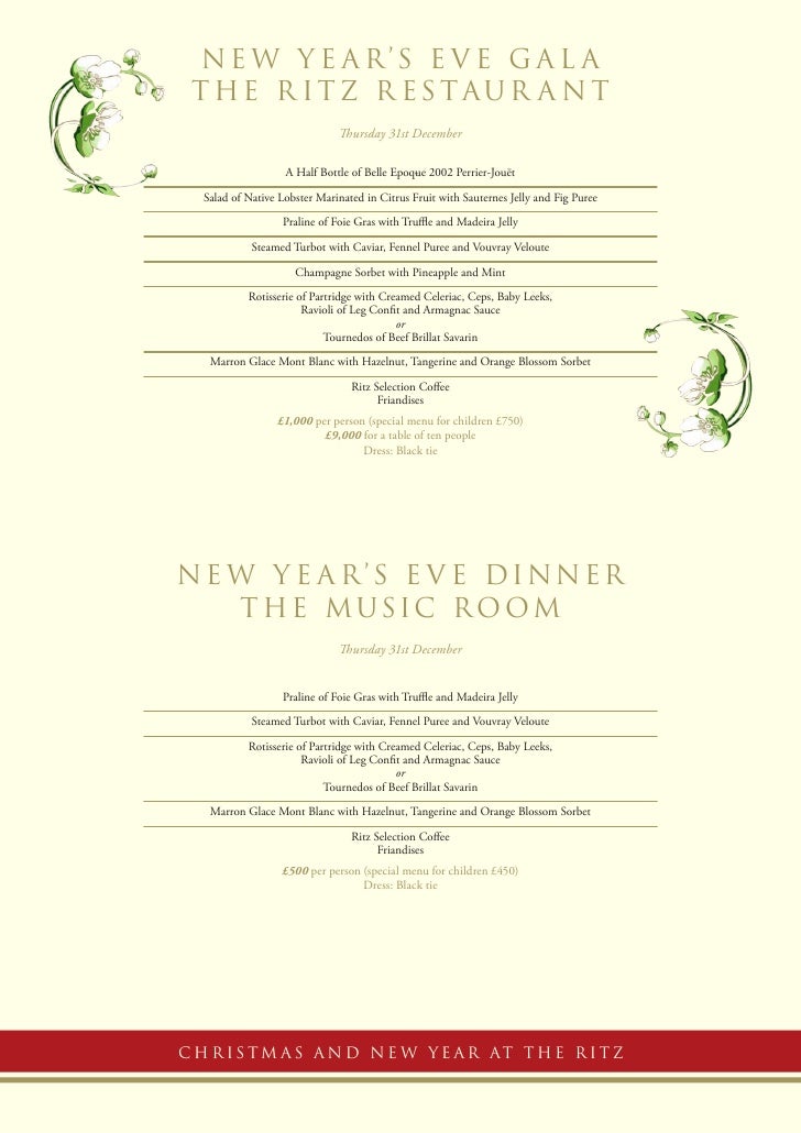 The Ritz London Christmas Menu 2009