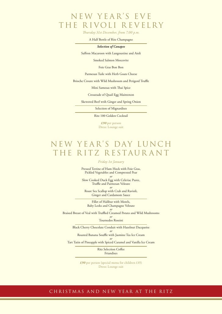 The Ritz London Christmas Menu 2009