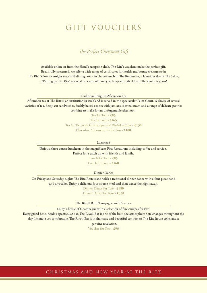 The Ritz London Christmas Menu 2009