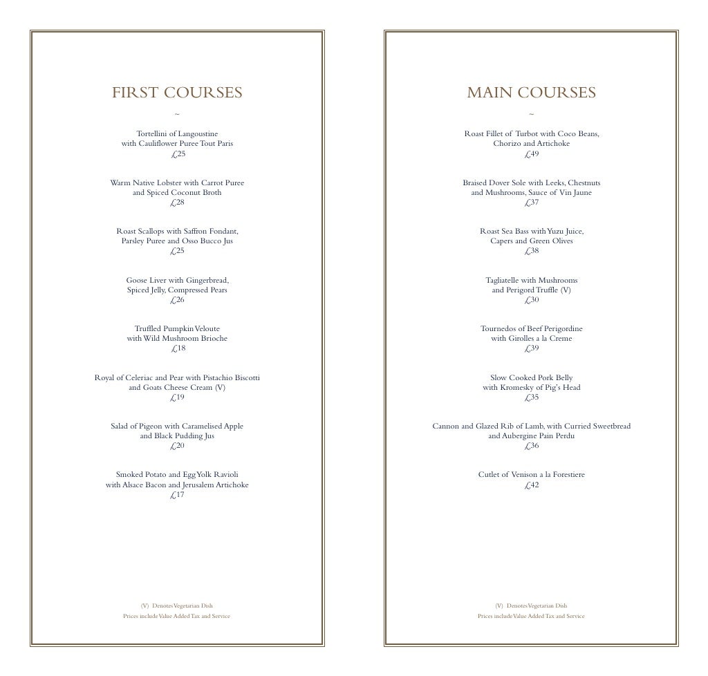 The Ritz London Winter Menu