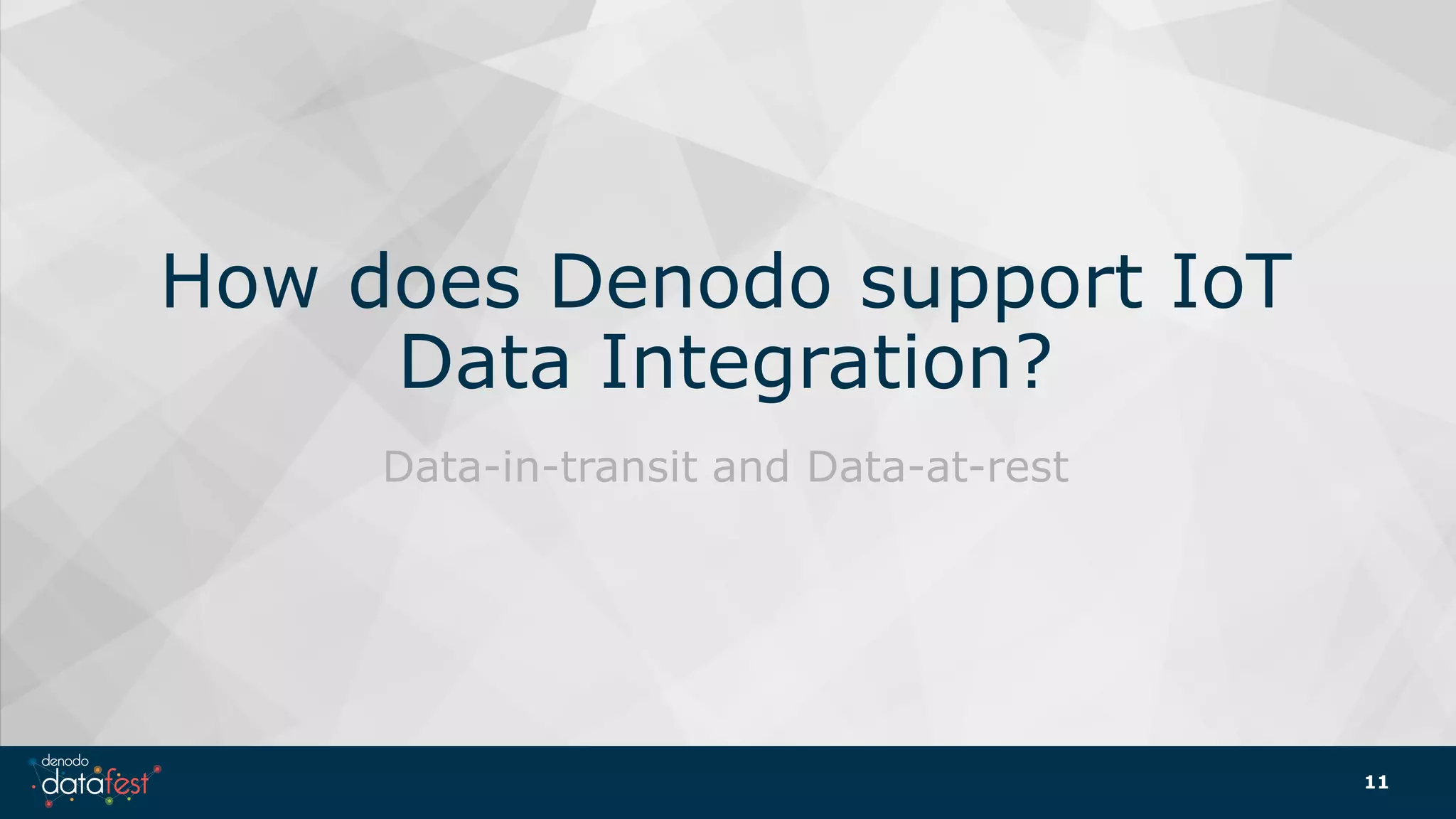 How does Denodo support IoT
Data Integration?
11
Data-in-transit and Data-at-rest
 