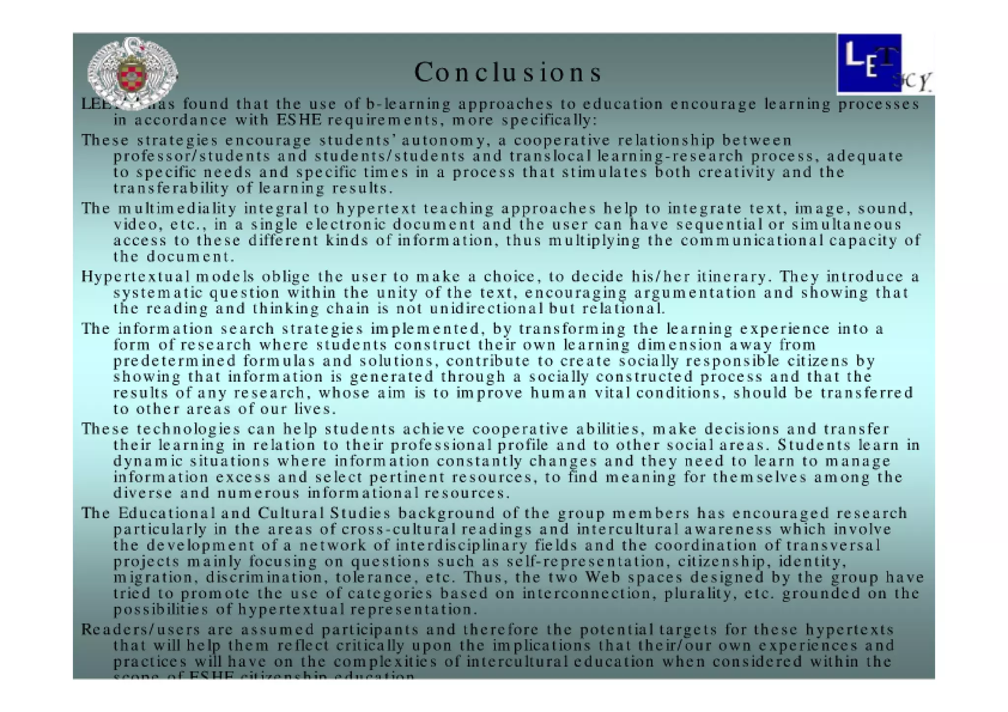 The role of education within the framework of information sciences and technologies