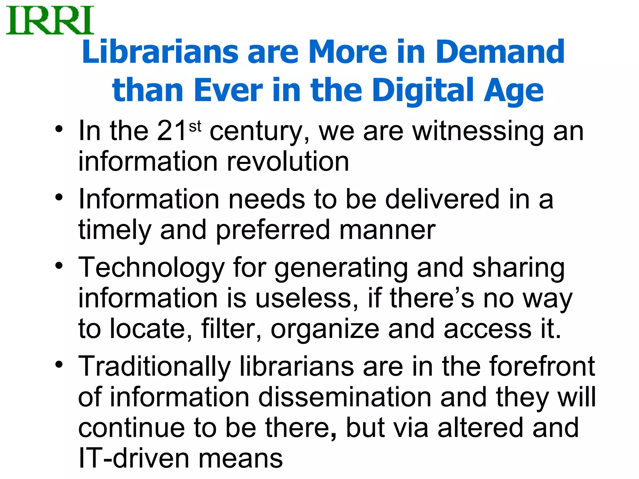 The Role of Librarians in the 21st Century | PPT