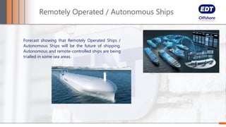 Forecast showing that Remotely Operated Ships /
Autonomous Ships will be the future of shipping.
Autonomous and remote-controlled ships are being
trialled in some sea areas.
Remotely Operated / Autonomous Ships
 