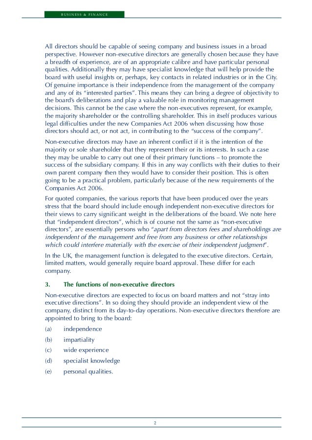 The role of the Non Executive Director