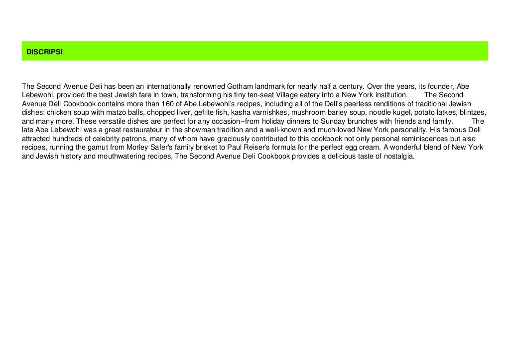 The Second Avenue Deli Cookbook Recipes and Memories from Abe Lebewohl