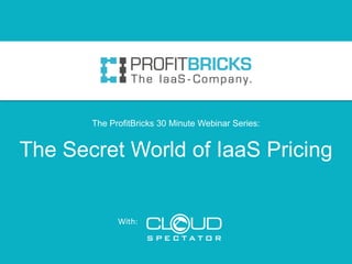 The Secret World of IaaS Pricing
With:
The ProfitBricks 30 Minute Webinar Series:
 