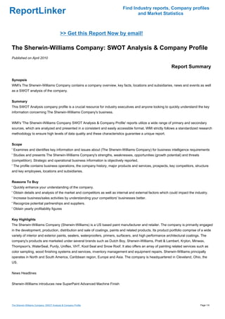 The Sherwin Williams Company Swot Analysis Company Profile