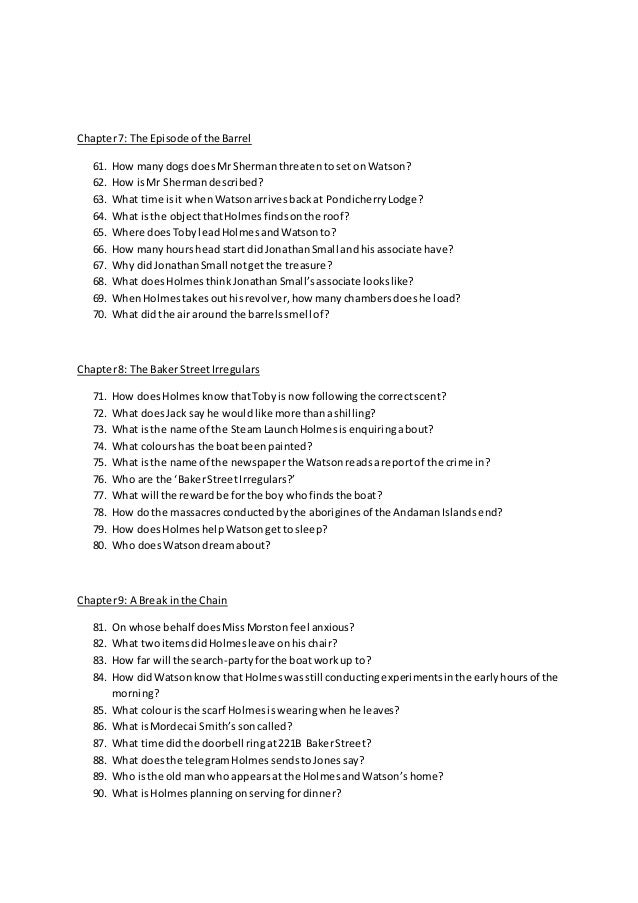 The Sign Of Four Questions - 