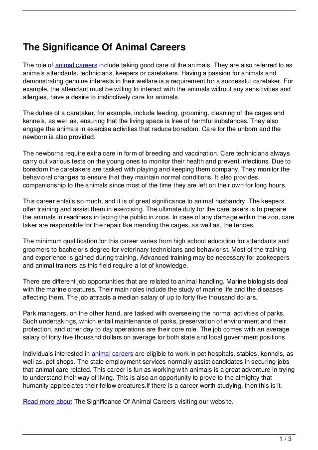 The Significance Of Animal Careers