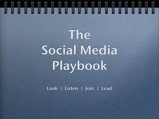 The
Social Media
 Playbook
Look | Listen | Join | Lead