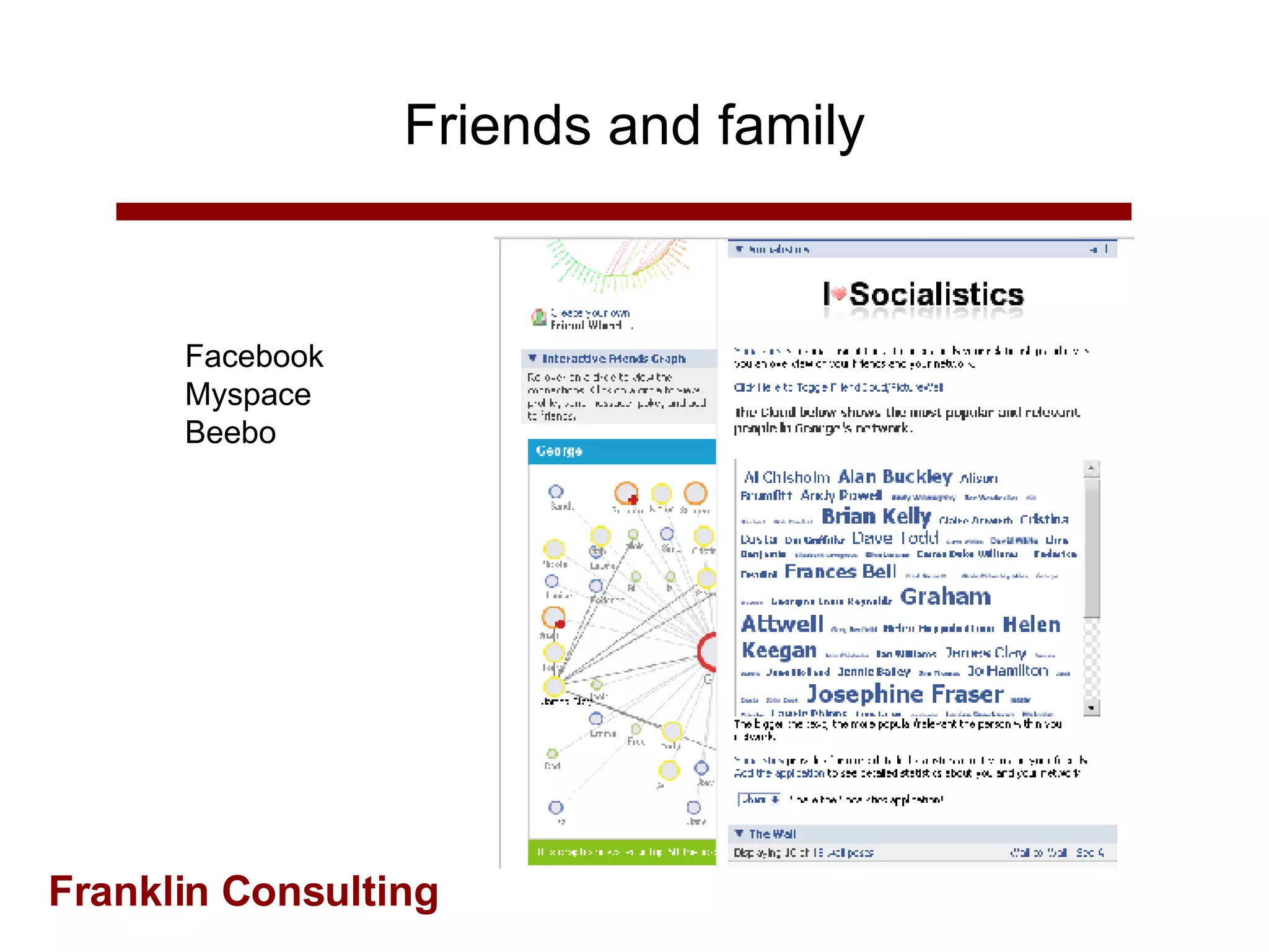 Friends and family Facebook Myspace Beebo 