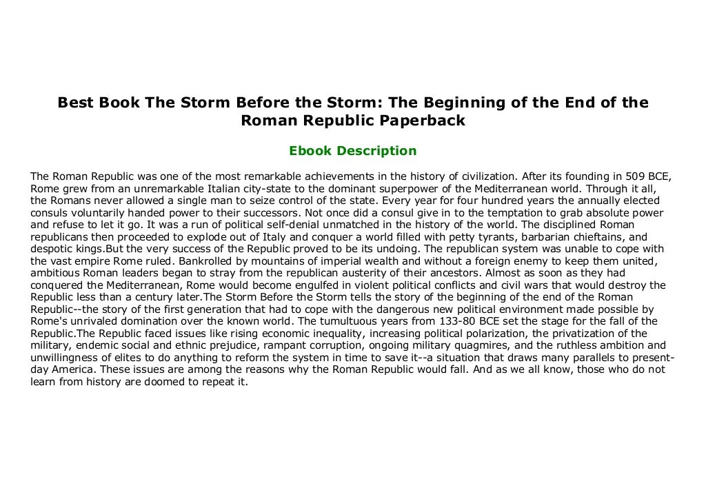 Best Book The Storm Before the Storm The Beginning of the End of the…