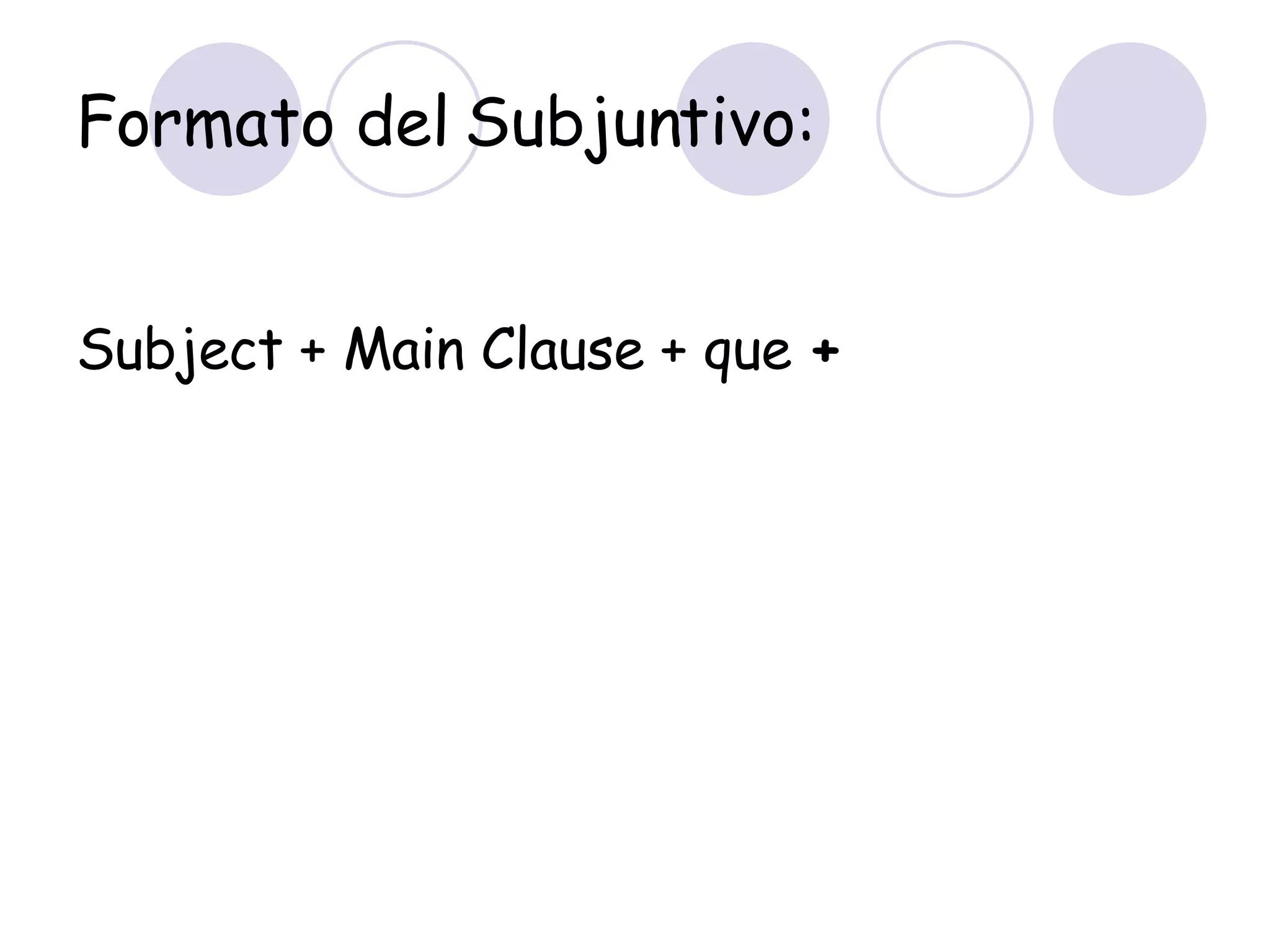 Formato del Subjuntivo: Subject + Main Clause + que  + 