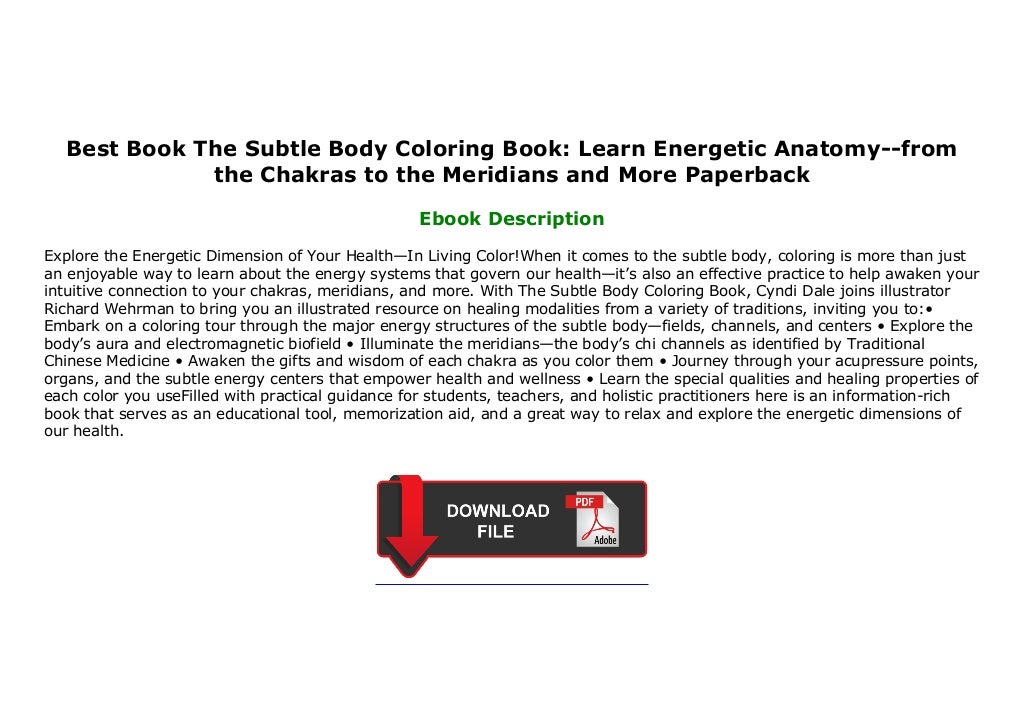 Best Book The Subtle Body Coloring Book Learn Energetic Anatomyfro…