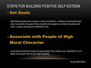 QUALITIES THAT MAKE A PERSON SUCCESSFULHard Work- The average person puts only 25% of his energy and ability into his work. The world takes off its hat to those who put in more than 50% of their capacity, and stands on its head for those few and far between souls who devote 100%.						          --Andrew CarnegieCharacter-George Washington said, "I hope I shall always possess firmness and virtue enough to maintain what I consider the most valuable of all titles, the character of an honest man."Positive Believing-Positive believing is an attitude of confidence that comes with preparation.