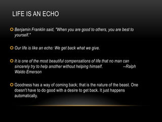 Luck Shines On The DeservingAlexander Graham Bell was desperately trying to invent a hearing aid for his partially deaf wife. He failed at inventing a hearing aid but in the process discovered the principles of the telephone. You wouldn't call someone like that lucky, would you?Good luck is when opportunity meets preparation. Without effort and preparation, lucky coincidences don't happen.