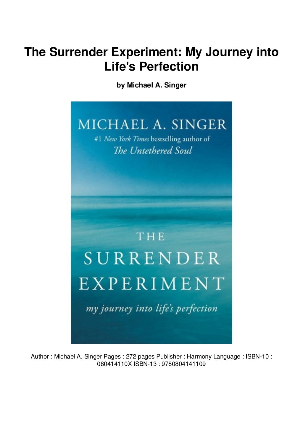 The Surrender Experiment My Journey into Life's Perfection Pdf_books By Michael A. Singer The Surrender Experiment My Journey into Life's Perfection Pdf_books By Michael A. Singer