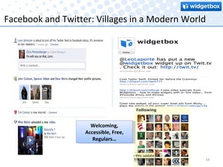 Facebook and Twitter: Villages in a Modern World Welcoming, Accessible, Free, Regulars… 