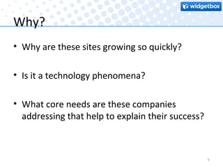 Why? Why are these sites growing so quickly? Is it a technology phenomena? What core needs are these companies addressing that help to explain their success? 