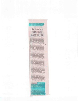 The Times Of India Oct 17, 2008 Sebi Relaxes Debt Equity Norms For Fi Is