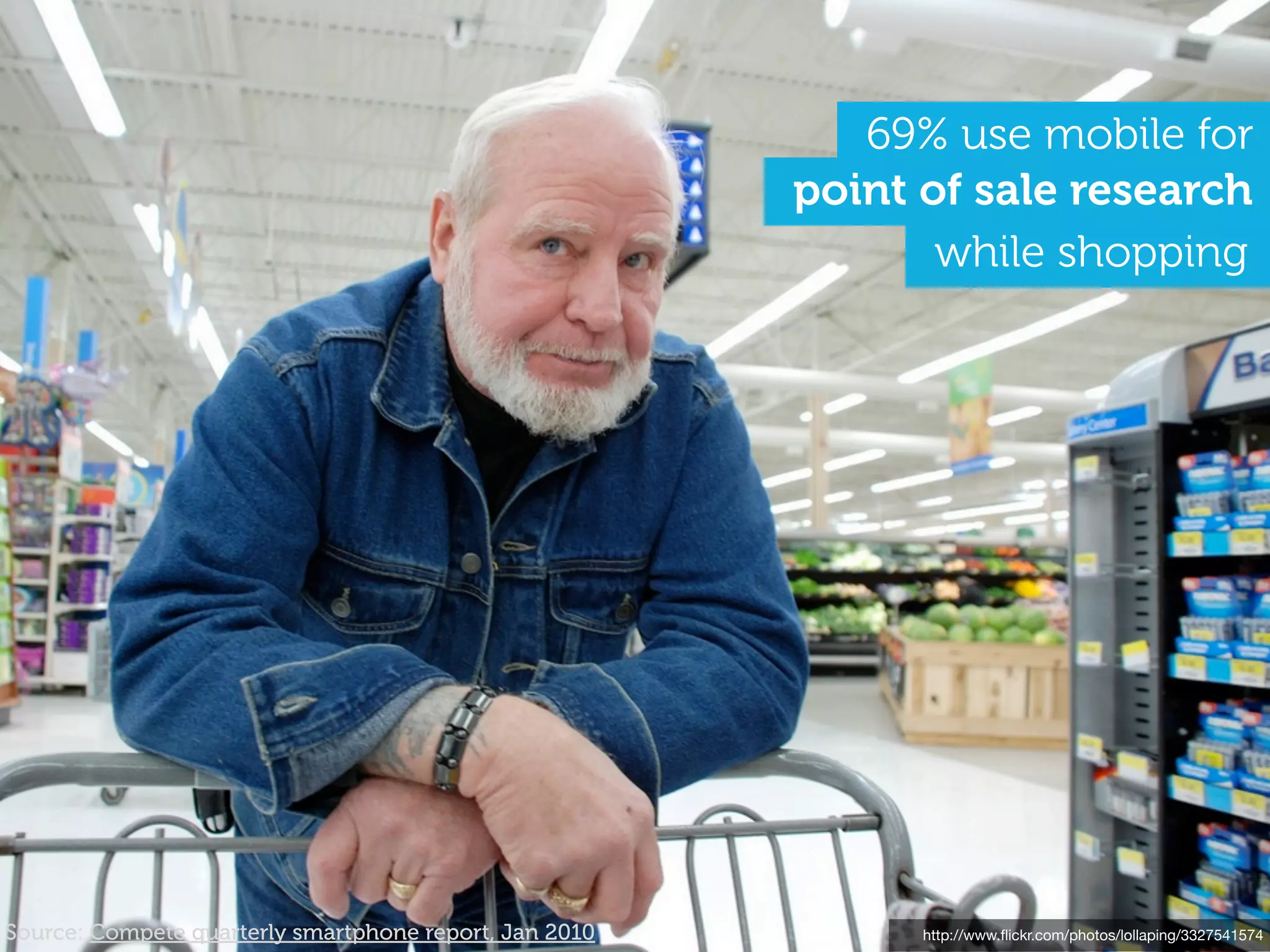 69% use mobile for
                                                        point of sale research
                                                               while shopping




Source: Compete quarterly smartphone report, Jan 2010         http://www.ﬂickr.com/photos/lollaping/3327541574
 