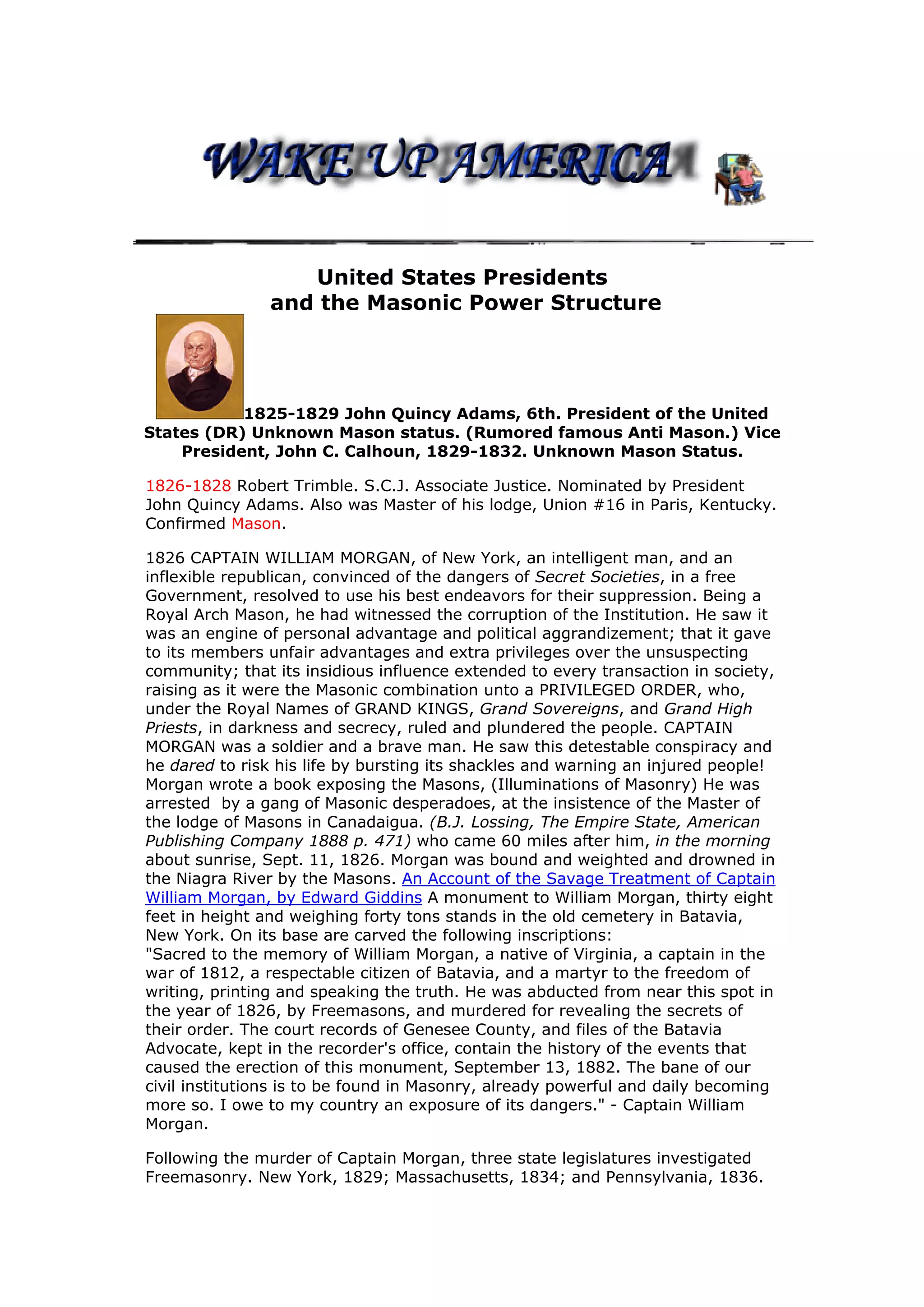 The United States Presidents and The Illuminati / The Masonic Power  Structure | PDF