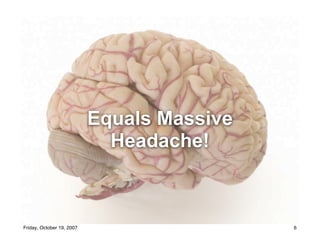 Equals Massive
                             Headache!


                                 6
Friday, October 19, 2007       ...